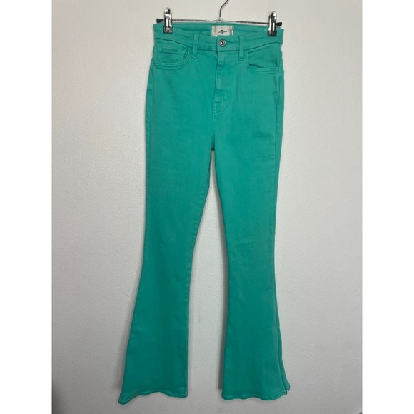 7 For All Mankind Size 26 Ultra High Rise Skinny Boot Jeans Atlantis Green Denim - Picture 5 of 13